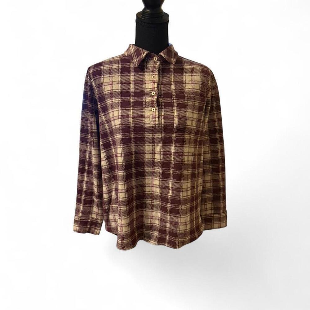Lands' End purple and cream plaid button-up shirt Size Large